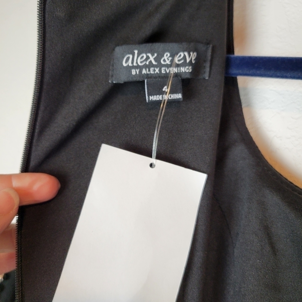 NWT Alex & Eve Embellished Puff-Shoulder Long Sleeve Black Dress Size 4 - Picture 9 of 11
